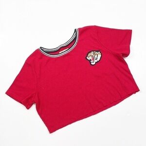 Hollister sequin tiger red waffle knit crop top